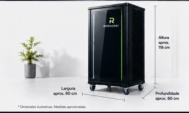 Sistema ROEnergy com dimensões exteriores aproximadas: 116 cm de altura, 60 cm de largura e 60 cm de profundidade